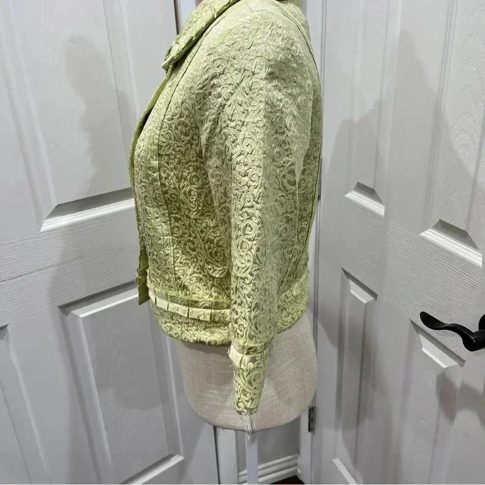 Vintage Cynthia Steffe lime green and gold foil decorative cropped jacket - Picture 3 of 9